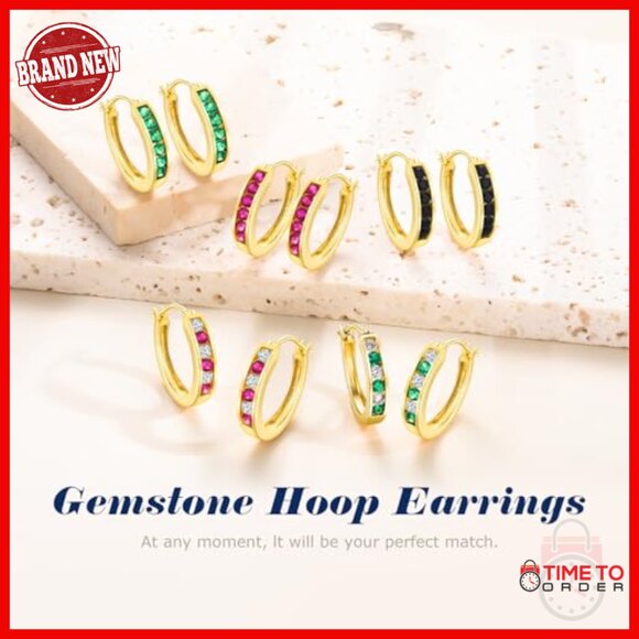 Sterling Silver Chunky Hoop Earrings with CZ Stones, Hypoallergenic - Picture 4 of 7